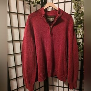 Eddie Bauer Mens Red Marled Knit 1/4 Zip Pullover Sweater XL Cotton